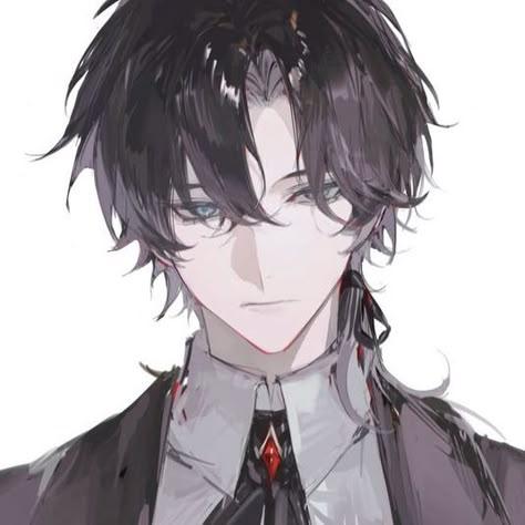 Male Icon Art, Fancy Anime Guy, Black Haired Pfp, Anime Men Art, Anime Male Character, Anime Art Boy, Aesthetic Icons Pfp, Anime Boy Art, Anime Boy Icon