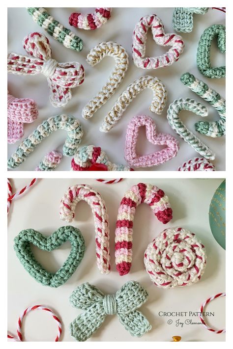 Knit Candy Cane Pattern, Crochet Candy Cane, Christmas Ornament Crochet, Crochet Patterns Christmas, Candy Cane Pattern, Candy Cane Ornaments, Crochet Candy, Christmas Crochet Blanket, Doll Amigurumi Free Pattern