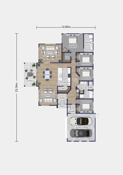 House Plans NZ - Arakura - Platinum Homes 4 Bedroom Bungalow House Plans, Four Bedroom House Plans, House Plans Australia, 4 Bedroom House Designs, Single Storey House Plans, Three Bedroom House Plan, One Storey House, Bungalow Floor Plans, Free House Plans