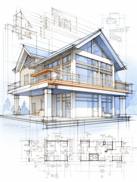 A comprehensive engineering blueprint for a sustainable energy-efficient home. Include the house's detailed mechanical design. Engineering Drawing House, Mechanical Design Drawings, Modern House Design Drawing, House Design Sketch, House Sketch Architecture, Architect Blueprint, Blueprints House, Architectural Blueprint, Types Of Perspective