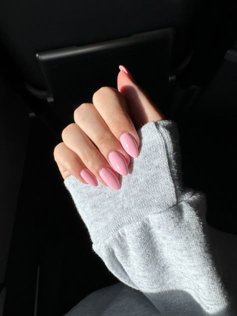 Pick Almond Nails, Simple Pink Almond Acrylic Nails, Solid Pink Acrylic Nails Almond, Solid Pink Nails Almond, Plain Pink Acrylic Nails Almond, Barbie Pink Nails Short Almond, Baby Rose Nails, Baby Pink Almond Acrylic Nails, Pink Plain Nails