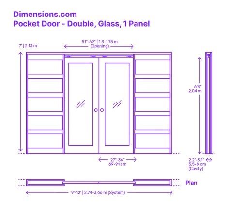 A double pocket door with a 1 panel glass design on each door is a type of door that consists of two panels of glass, each sliding smoothly into a pocket in the wall. The glass panels are usually made of tempered or laminated glass, which is durable and can withstand impacts. Downloads online #pocketdoor #doors #construction #buildings Pocket Door Design, Double Panel Door, Double Sliding Glass Doors, Wooden Glass Door, Gehry Architecture, Glass Pocket Door, Double Pocket Door, Sliding Doors Internal, Floor Plan Symbols