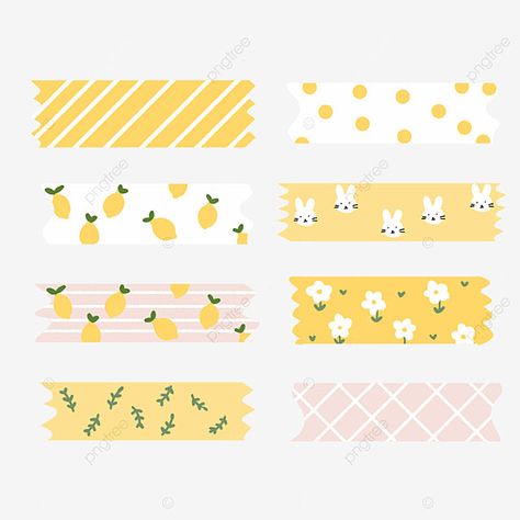 Yellow Journal Stickers Printable, Yellow Tape Aesthetic, Yellow Washi Tape Png, Yellow Washi Tape Printable, Washi Tape Designs Printable, Yellow Stickers For Journal, Washi Tape Digital Sticker, Washi Tape Stickers Png, Printable Washi Tape Patterns