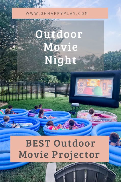 outdoor movie night, inflatable pools for movie night, cheap bulk inflatable pools Diy Backyard Movie Night Ideas, Inflatable Pool Ideas Backyard Movie, Outdoor Movie Party For Kids, Projector Outdoor Backyard Movie Nights, Fun Night Activities, Outdoor Movie Night Birthday Party, Pool Movie Night, Movie Night Backyard, Backyard Movie Night Ideas