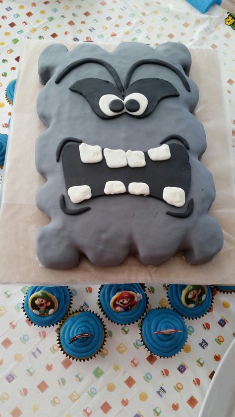 Mario party thwomp cake Mario Cake, Thanksgiving Theme, Mario Party, Boy Birthday, Sugar Cookie, Birthday Cake, Cake, Birthday