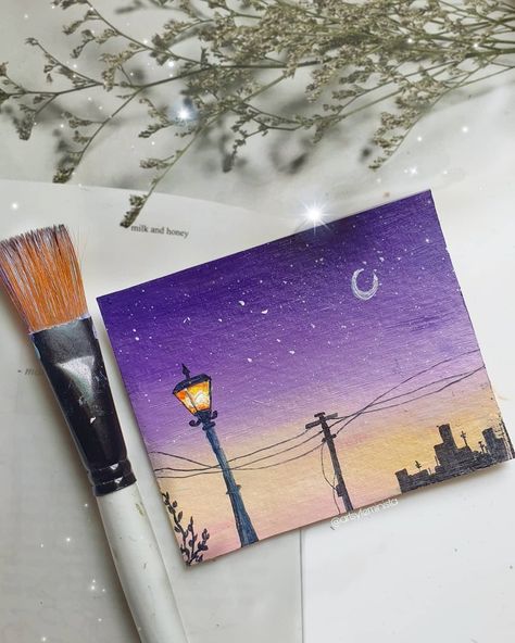 City Scape Painting, Mini Toile, Lilac Sky, Color Drawing Art, Painting Canvases, City Painting, Abstract Art Painting Diy, Canvas Painting Designs, Small Canvas Art