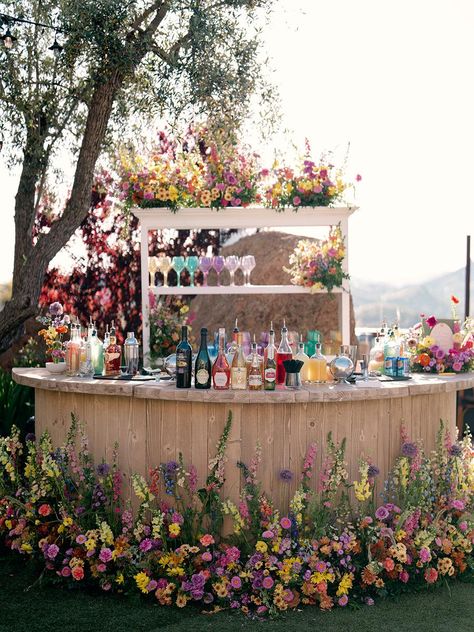 This Whimsical And Colorful California Wedding Will Leave You With A Smile On Your Face Bar Wedding Reception, Wildflower Wedding Theme, Reception Bar, Dream Wedding Decorations, Future Wedding Plans, Garden Party Wedding, Pastel Wedding, Open Bar, Wildflower Wedding