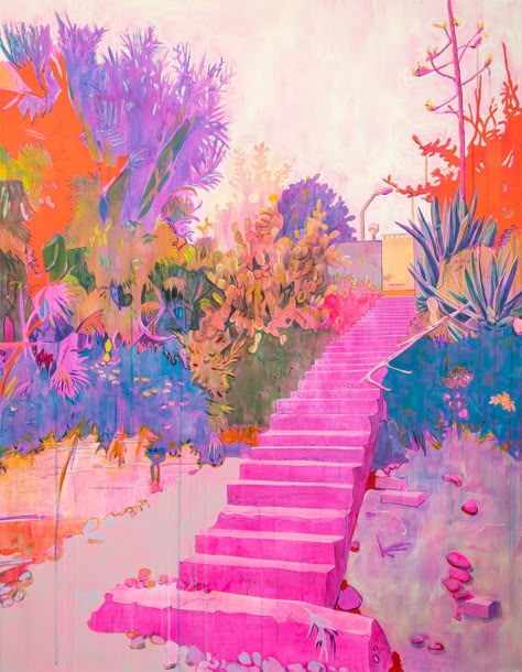 Denis Sarazhin Paintings, Maria Filopoulou, Bright Color Art, Landscape Contemporary, Painted Staircases, Conceptual Illustration, Dreamy Art, Painting Inspo, New Energy