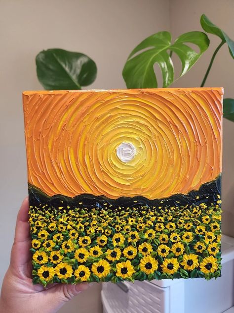 Sunflower Field Oil Painting on Canvas Wall Art Impasto Palette Knife Painting Yellow Sunset Landscape Van Gogh Inspired Art Decor Gift - Etsy Sunshine Painting, Knife Painting, Sunset Landscape, Palette Knife Painting, Sunflower Painting, Sunflower Fields, Painting Videos, Mini Canvas Art, Oil Painting On Canvas