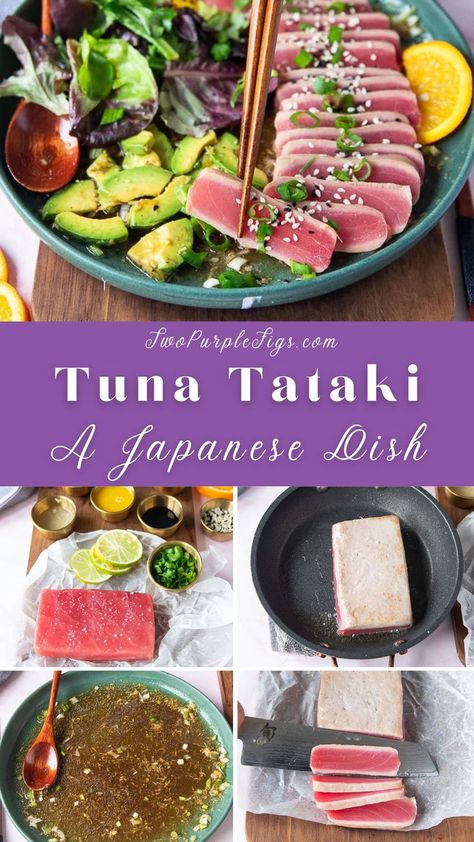 Tuna Tataki Tuna Tataki Plating, Tuna Tataki Recipe, Raw Tuna Recipe, Seared Ahi Tuna Recipe, Ponzu Sauce Recipe, Momofuku Recipes, Ahi Tuna Recipe, Ahi Tuna Salad, Best Tuna Salad Recipe