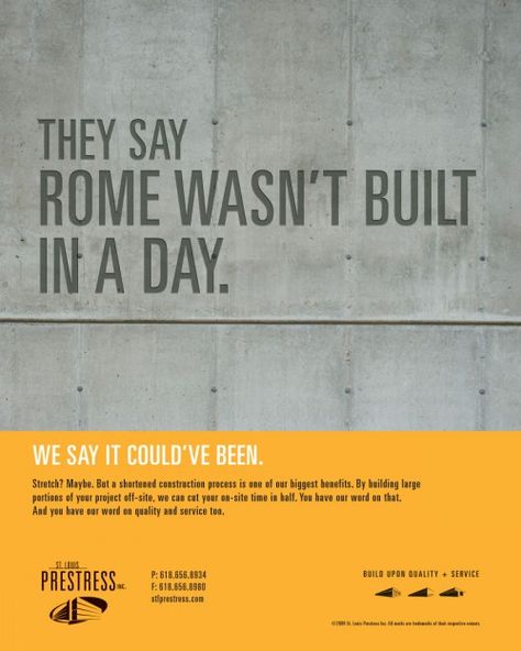 Concrete Ad Yellow B2b Ads, Construction Ads, Minimal Logo Design Inspiration, Engineers Day, Designer Portfolio, Building Maintenance, Precast Concrete, Construction Industry, Advertising Ads