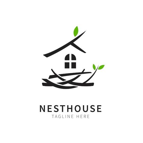 Nest illustration with house and leaf bi... | Premium Vector #Freepik #vector #nest-logo #logo-illustration #art-logo #logo Nest Illustration, Nest Logo, Logo Bee, Book Logo, Symbol Logo, Home Logo, Birdhouse, Branding Design Logo, Bird Houses