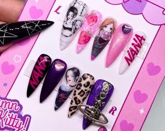 Nana Osaki Nails, Ideas Uñas, Nagel Design, Opal Nails, Nana Komatsu, Nana Osaki, Gothic Nails, Anime Nails, Acrylic Press On Nails