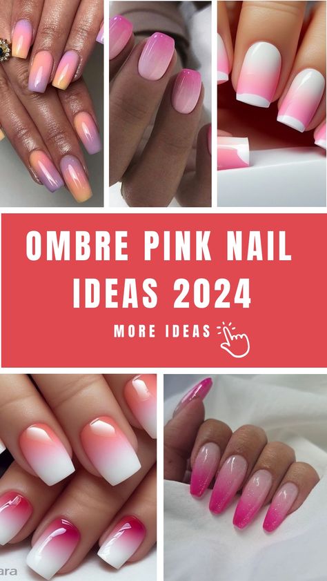 Ombre Pink Nail Ideas 2024 Pink Dip Ombre Nails, Nails Design Ombre, Pink Ombre Nails Glitter, Summer Nails Diy, Pink Nail Ideas, Pink White Nails, Dark Pink Nails, Sunset Nails, No Chip Nails