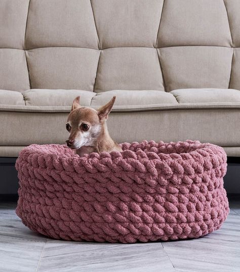 Cozy Crochet Pet Bed | JOANN Crochet Dog Bed, Crochet Pet Bed, Pet Bed Pattern, Crochet Pet, Caron Yarn, Pet Sweaters, Jumbo Yarn, Knit Toys, Easy Crochet Patterns Free