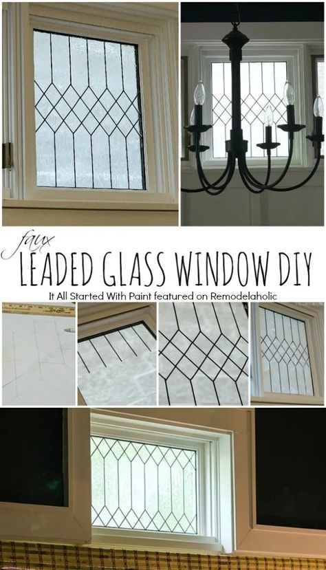 Faux Leaded Glass Window Diy, Faux Leaded Glass Window, Faux Window Ideas, Window Diy, Painting On Glass Windows, Lead Windows, Diy Staining, Window Crafts, Lead Glass