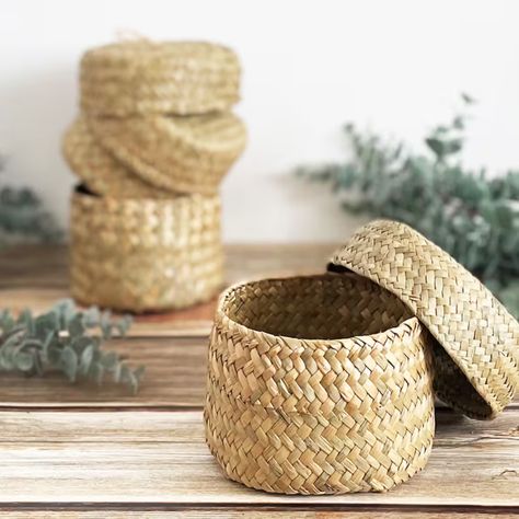 Cute Storage Boxes, Large Woven Basket, Bamboo Gifts, Wicker Box, Bamboo Decor, Gift Boxes With Lids, Bamboo Box, Boxes Packaging, Necklace Storage