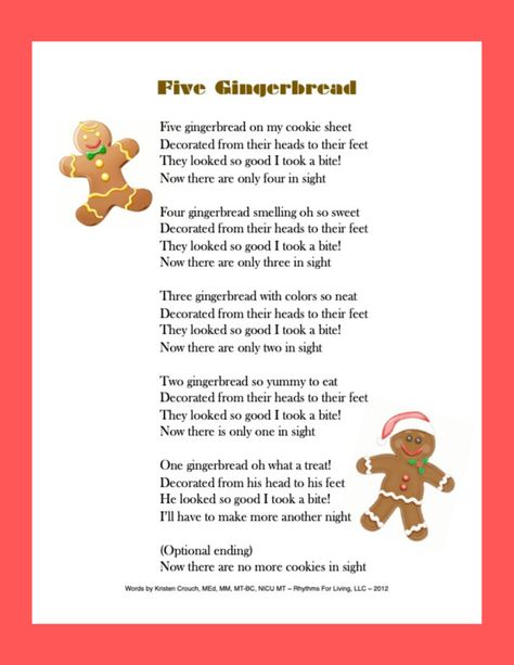 Five Gingerbread Song and Visuals Five Little Gingerbread Men, Gingerbread Man Songs For Preschool, Gingerbread Songs For Toddlers, 5 Little Gingerbread Men, Gingerbread Songs For Preschool, Gingerbread Man Song, Gingerbread Poem, Gingerbread Worksheets, Prek Gingerbread