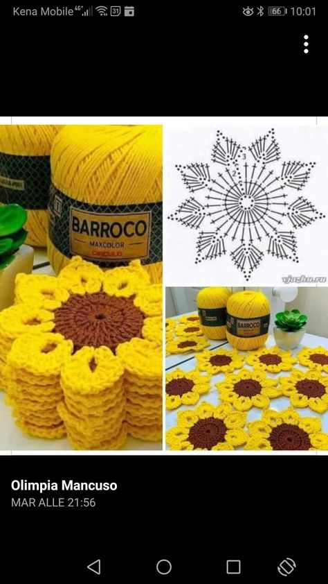 Crochet Sunflowers, Crochet Coasters Free Pattern, Crochet Leaf Patterns, Crochet Table Runner Pattern, Crochet Flowers Free Pattern, Crochet Coaster Pattern, Crochet Motif Patterns, Crochet Butterfly, Crochet Sunflower