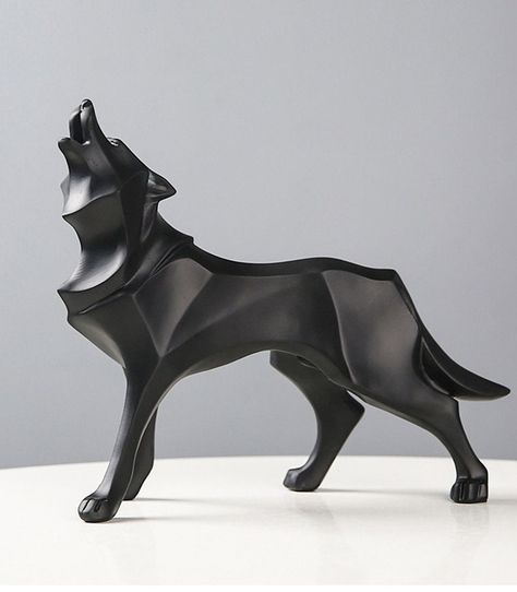 Wolf Statue, Abstract Wolf, Wolf Sculpture, Home Office Shelves, Interior Room Decoration, Geometric Wolf, Office Shelf, Geometric Animals, Nordic Home