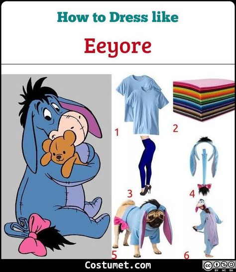 Eeyore costume is a light blue shirt, blue leggings, and an Eeyore headband and tail.            #Animal #male #movies #Disney #female #animal #pet #WinniethePooh #donkey Eeyore Costume, Donkey Costume, Winnie The Pooh Costume, Images Cartoon, Diy Dog Costumes, Light Blue Shirt, Blue Costumes, Diy Costumes Kids, Disney Halloween Costumes