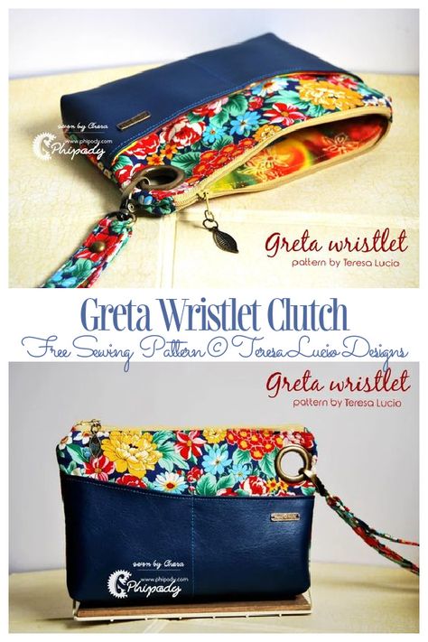 Free Clutch Sewing Pattern, Diy Wristlet Wallet, Leather Purse Patterns Free, Clutch Pattern Free, Sew Clutch, Sew Purse, Clutch Purse Pattern, Sewing Patterns Free Bag, Diy Clutch Purse