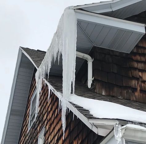 Icicles + Ice Dams on Gutters: Causes, Prevention, Removal House Gutters, Warm Roof, Ice Dams, Diy Handyman, Gutter Guard, Brown House, Power Out, Ice Melting, Keep The Lights On