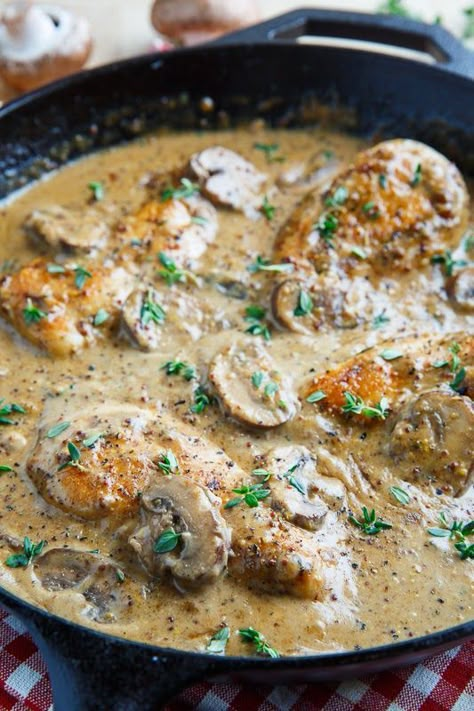 Chicken and Mushroom Skillet in a Creamy Asiago and Mustard Sauce Chicken And Mushroom Skillet, Mushroom Skillet, Chicken With Mushrooms, Chicken And Mushrooms, Closet Cooking, Chicken And Mushroom, Chicken Mushroom, Iron Skillet Recipes, Cast Iron Skillet Recipes