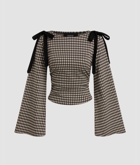 Gingham Clothing, Long Sleeve Knitted Top, Unrealistic Wishlist, Cider Tops, Ruched Long Sleeve Top, Concert Black, Mood Clothes, Unique Outfit, Tank Top Dress