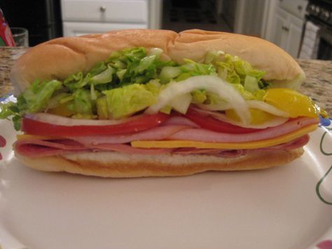 Kmart Subs - A Blast From The Past! Recipe - Food.com: Food.com - I never ate these, but my mom and grandma did! Kmart Subs, Retro Meals, Submarine Sandwich, Honey Roast Ham, K Mart, Sub Sandwich, Sub Rolls, Sliced Salami, Roasted Ham