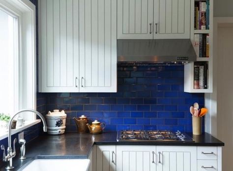 Popular Kitchen Colors, Backsplash With White Cabinets, Trendy Kitchen Colors, Galley Kitchen Remodel, Blue Backsplash, Kitchen Colour Schemes, Kitchen Backsplash Ideas, Popular Kitchens, Kitchen Designs Layout