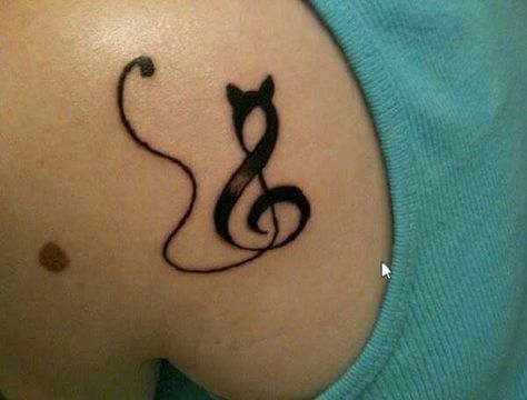 Cat Tat Music Lover Tattoo, Freedom Tattoo, Kitty Tattoos, Latest Tattoo Design, Music Notes Tattoo, Music Note Tattoo, Black Cat Tattoos, Music Tattoo Designs, Tattoo Zeichnungen