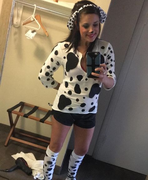 Homemade Dalmation Costume... just missing my firefighter! Diy Dalmation Costume Women, Adult Dalmation Costume Diy, Dalmation Costume Women, Dalmation Outfit, Volunteer Firefighter Quotes, Tennis Halloween, Firefighter Bedroom, Dalmation Costume, Firefighter Funny