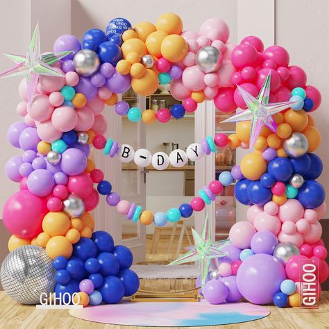 PRICES MAY VARY. Music Party Decorations: This is a colorful music party balloon garland arch kit with disco ball balloon and iridescent star balloon, perfect for your music or singer related party! Value Pack: This girl singer party balloon kit contains157pcs latex balloons, 1pc disco ball balloon, 3pcs star balloons made up of 8 teardrop-shaped iridescent foil balloons (in a total of 24pcs), one balloon arch and one roll balloon dot glue. Elaborate Design: We've added an additional blue hue to Disco Birthday Party Decorations, Preppy Party Decorations, Balloon Structures, Purple Balloon Arch, Music Party Decorations, Purple Balloon, Disco Birthday, Star Balloons, Disco Birthday Party