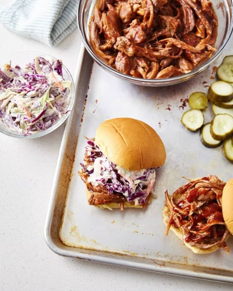 Easy Slow Cooker Pulled Pork (Moist and Tender) | The Kitchn June Recipes, Easy Pulled Pork Slow Cooker, Pulled Pork Recipe Slow Cooker, Barbecue Sandwiches, Bbq Sandwich, Crockpot Ideas, Crockpot Recipe, Brisket Recipes, Slow Cooker Pulled Pork