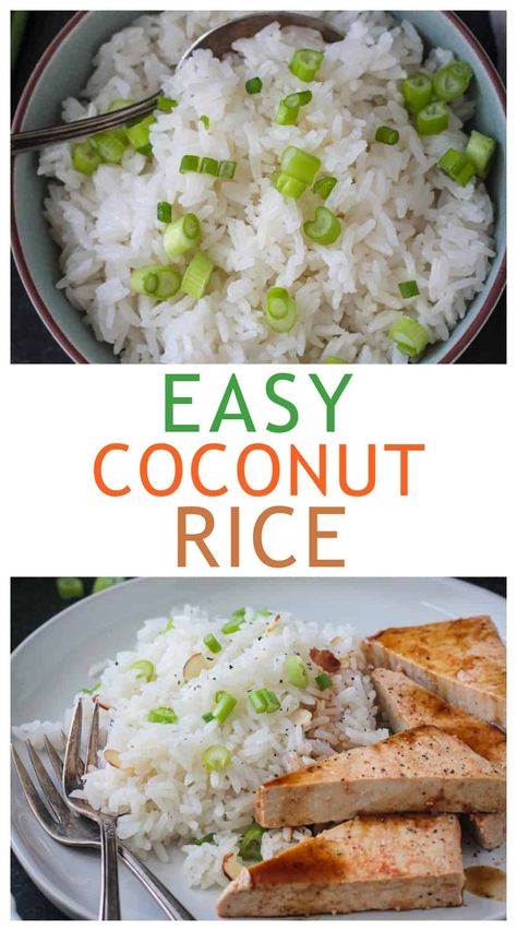 Easy Coconut Jasmine Rice Easy Coconut Rice, Coconut Jasmine Rice, Coconut Rice Recipe, Creamed Rice, Sweet Potato Curry, Creamy Rice, Chickpea Stew, Broiled Fish, Low Calorie Dressing