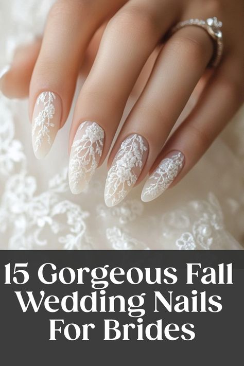 Discover beautiful fall wedding nail ideas for the bride! Whether you're looking for delicate designs or bold acrylic styles, these nail looks are perfect for your autumn celebration. From warm earth tones to stunning seasonal accents, these fall wedding nails are sure to complement your bridal ensemble and add a touch of elegance to your special day. Get inspired and find the perfect nail design that suits your style and enhances your bridal look for a memorable fall wedding! Nail Designs For Bride Classy, Bride's Nails Design, Wedding Nails Modern, Classy Bridal Nails Coffin, December Wedding Nails For Bride, Wedding Nails Almond Shape Classy, Wedding Nails Ideas Bridesmaid, November Wedding Nails, Funky Wedding Nails For Bride