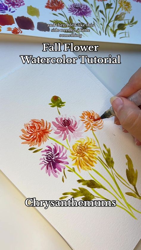 Crysantenum Flower Painting, Chrysanthemum Watercolor Painting, Watercolor Chrysanthemum, Tiktok Painting, Chrysanthemum Watercolor, Chrysanthemum Painting, Floral Drawings, Watercolor Painting For Beginners, Watercolor Kit