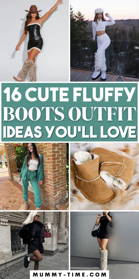 Mou Boots Outfit Winter, Colored Boots Outfit, Mou Boots Outfit, Rhinestone Boots Outfit Ideas, Rhinestone Boots Outfit, Masquerade Outfit Ideas, Fur Boots Outfit, Green Outfits For Women, Leather Coat With Fur