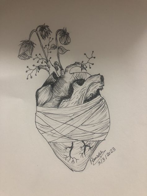 Anatomical Heart Drawing Flowers, Healing Heart, Healing, Drawings