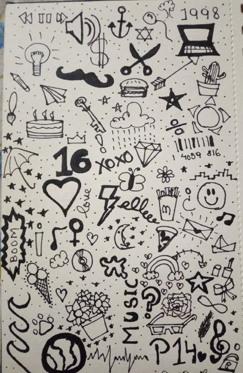 Trippy Doodle Ideas, Doodle Aesthetic Grunge, Sketch Book Doodles, Sketchbook Fillers, Sharpie Tattoo, Drawing Diary, Book Doodles, Easy Tattoo, Doodle Page