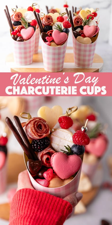 Valentine's Day Charcuterie Cups – individually sized charcuterie in a cup! The perfect easy make-ahead appetizer for a Valentine's or Galentine's Party. Charcuterie In A Cup, Dessert List, Valentines Photos, Charcuterie Trays, Charcuterie Table, Easy Make Ahead Appetizers, Valentines Party Food, Holiday Charcuterie, Galentine's Party