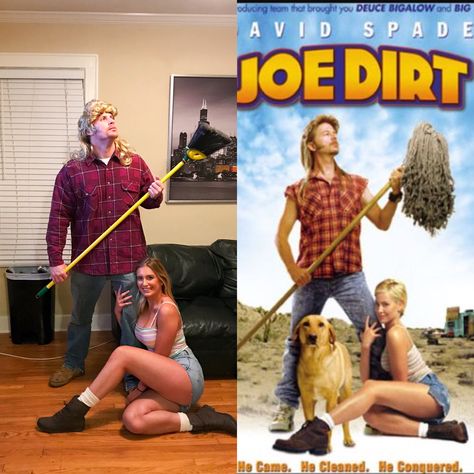 Halloween couples costume. Joe dirt and Brandy. #DIYCostume #CouplesCostume #halloween2017 #halloweencostumes Joe Dirt And Brandy Costume Diy, Diy Joe Dirt Costume, Easy Costumes For Guys Halloween, Joe Dirt Halloween Costume Couple, Joe Dirt And Brandy Costume Halloween, Devils Lettuce Couples Costume, Brandy And Joe Dirt Costume, Joe Dirt Couple Costume, Couples Country Halloween Costume