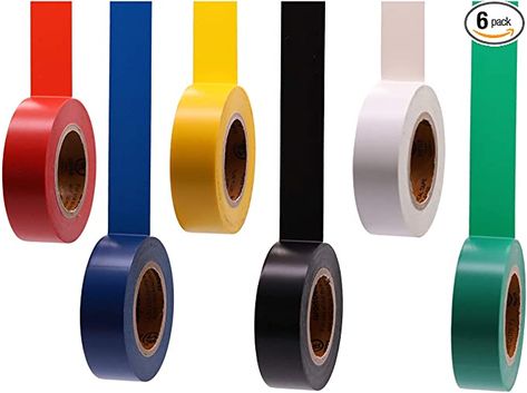 SoundOriginal Electrical Tape Colors 6 Pack 3/4-Inch by 30 Feet, Voltage Level 600V Dustproof, Adhesive for General Home Vehicle Auto Car Power Circuit Wiring Multicolor(30Ft MUL) - - Amazon.com Tape Organizer, Concrete Cover, Sonic Electric, Electrical Work, Aquarium Lighting, Electrical Tape, Sun And Water, General Electric, Pvc Vinyl