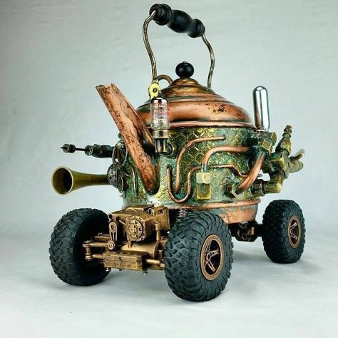 Steampunk Teapot, Steampunk Vehicle, Steampunk Furniture, Steampunk Mixed Media, Steampunk Couture, Steampunk Crafts, Arte Robot, Steampunk Diy, Clock Art