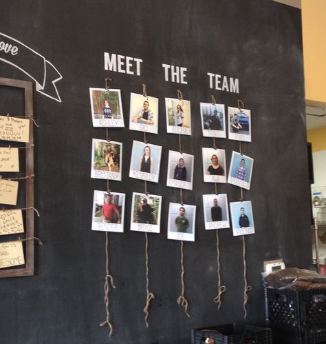 Meet The Team Wall Display, Meet The Staff Board Ideas, Team Room Ideas, Team Board Ideas Office, Team Wall Office, Meeting Decoration Ideas, Meet The Team Bulletin Board Office, Workplace Board Ideas, Meet The Team Board