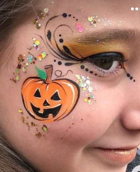 Pumpkin Face Painting Halloween Kids, Easy Halloween Face Painting, Pumpkin Face Paint, Halloween Makeup For Kids, Halloweenský Makeup, Face Painting Stencils, Face Painting Easy, Kids Face Paint, Halloween Tattoo