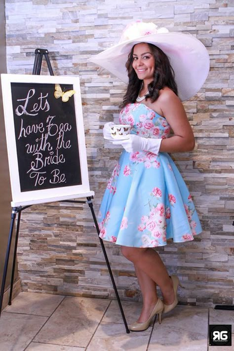 Tea party Bridal shower. The bride to be outfit. Tea party dress Tea Party Wedding Shower, Tea Party Attire, Tea Party Bridal, Bridal Tea Party, Shower Dress, Shower Outfits, Bridal Shower Outfit, Bridal Shower Centerpieces, Tea Party Wedding