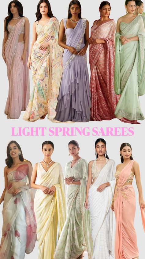 🌸Pastel Sarees🌸 Pastel Saree Wedding, Indian Bridesmaids Saree, Saree Wedding Bridesmaid, Pastel Sarees, Pastel Saree, Wardrobe Planner, Indian Bridesmaids, Bridesmaid Saree, Light Spring