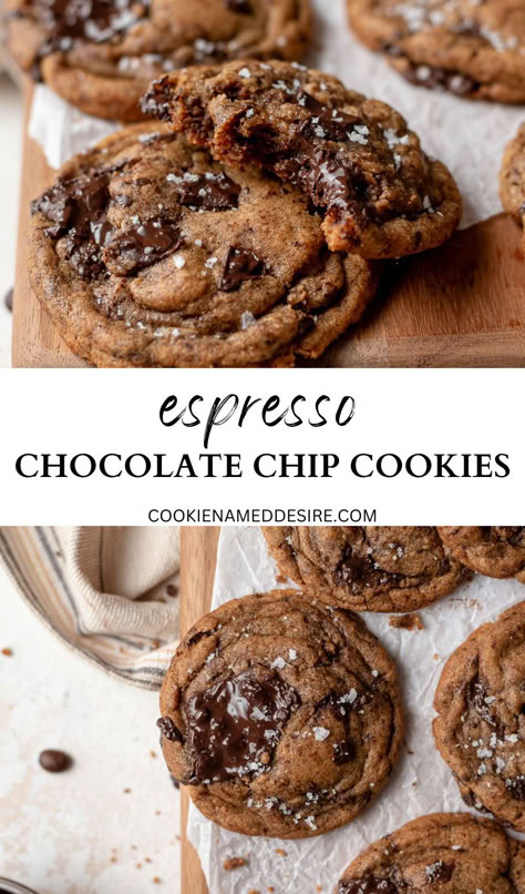 cookies on parchment paper Espresso Chocolate Chip Cookies, Coffee Cookies Recipe, Large Cookies, Chocolate Chips Cookies, Broma Bakery, Espresso Cookie, Easy Chocolate Chip Cookies, Cookies Easy, Coffee Cookies